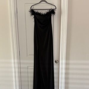 L'ATISTE Black Strapless Dress with Feather Detail